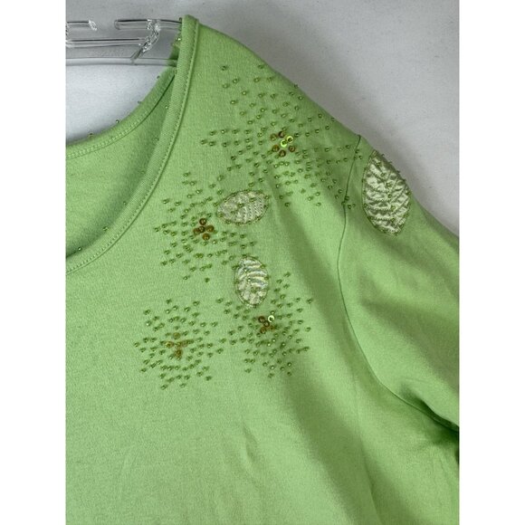Quacker Factory Scattered Beads Green Tunic Top Plus Size XXL Leaves Tee Shirt - Picture 4 of 7
